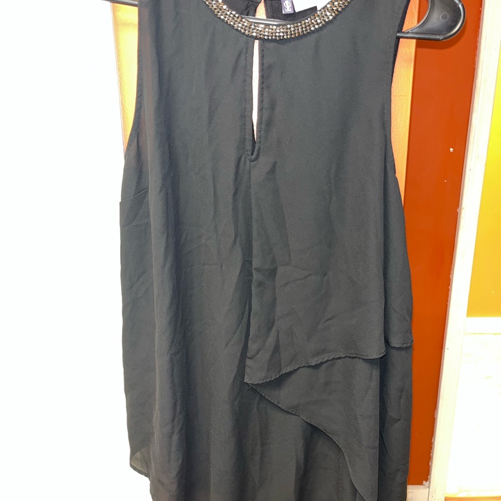 Black Sleeveless Dress with Embellished Neckline